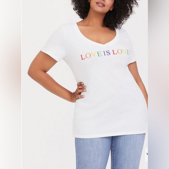 Torrid White Love Is Love Slim Fit Tee 1X - Picture 1 of 8